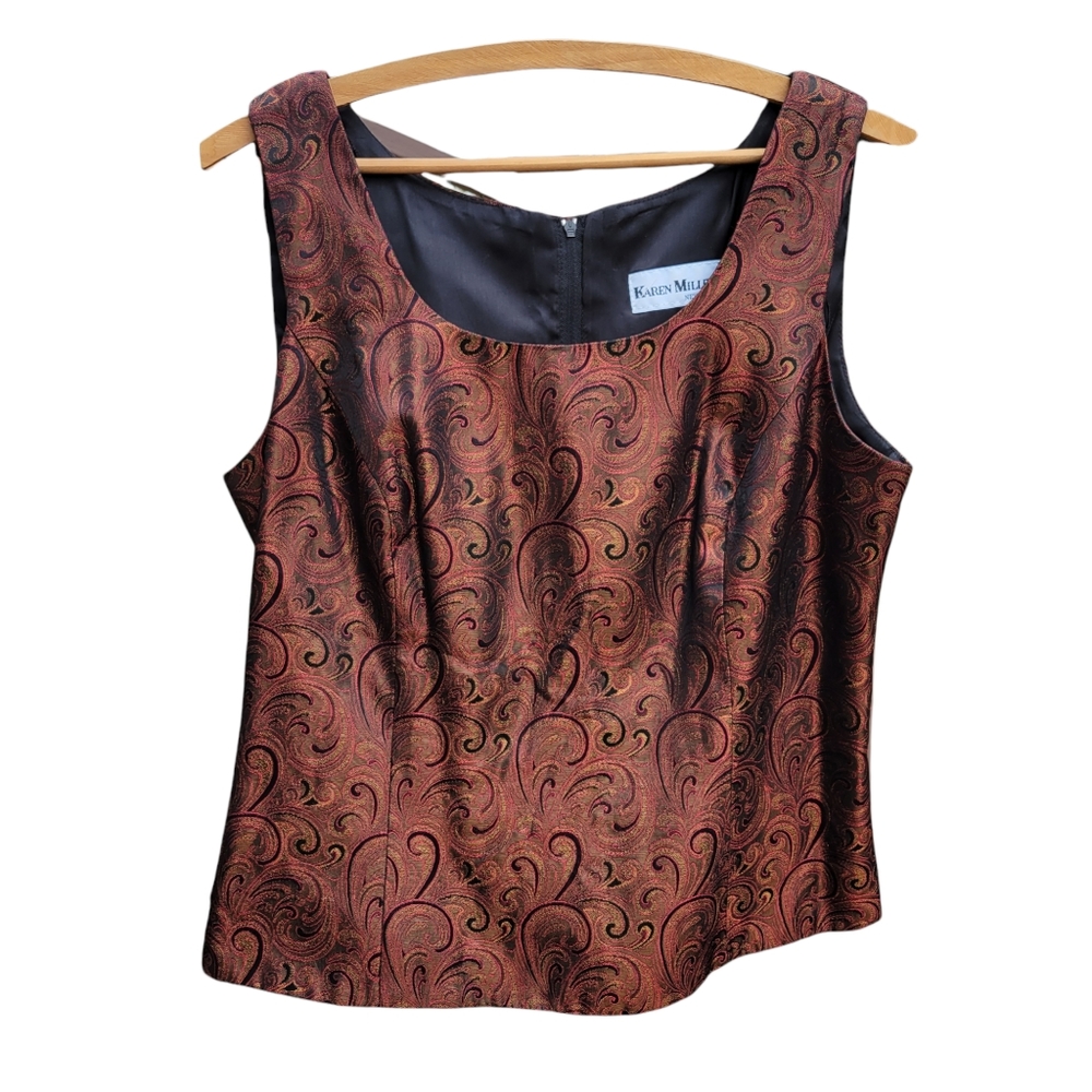 90s/Y2K Red and Gold Brocade Corset Style Top Size 10
